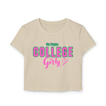 Load image into Gallery viewer, Trendy College Girls Baby Tee, Cute College Apparel, Women&#39;s Casual Shirt, Perfect for Students, College Graduation Gift
