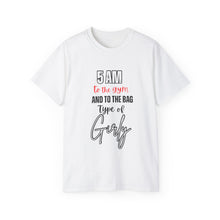 Load image into Gallery viewer, Unisex Ultra Cotton Tee - &#39;5 AM to the Gym&#39; Motivational Shirt for Fitness Lovers
